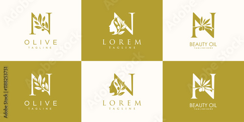 Olive logo design collection with initial letter n and modern concept Premium Vector