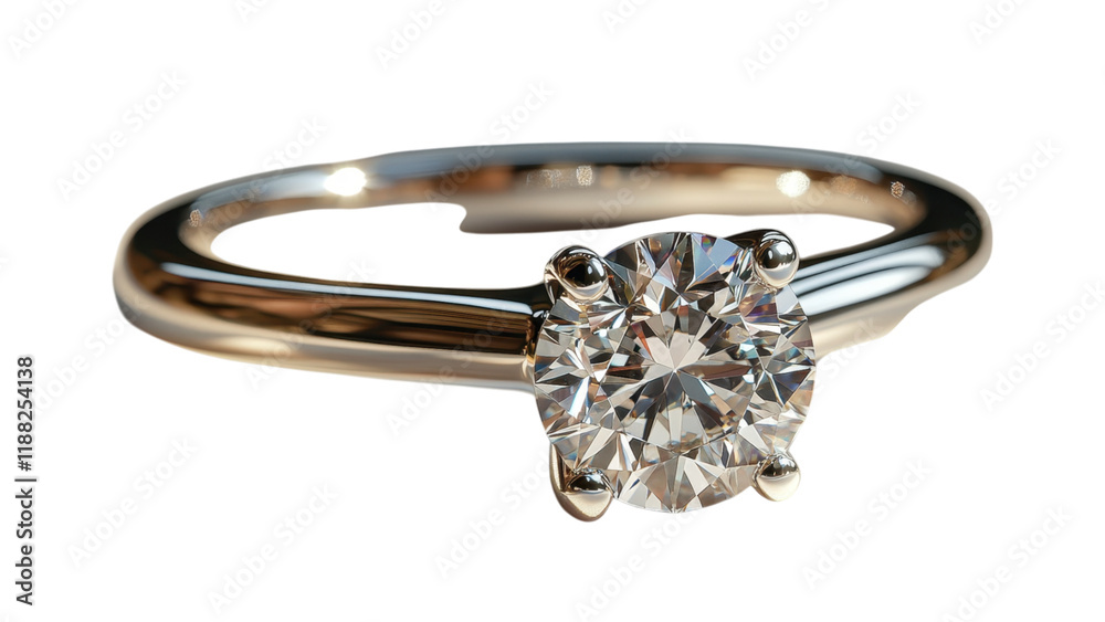 Fototapeta premium Elegant diamond ring, sleek minimal band, pristine white backdrop, timeless beauty, perfect for special occasions, understated luxury