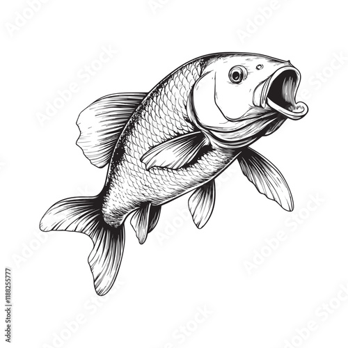 Common carp fish vector illustration, Sea fish different poses Design
