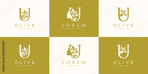 Olive logo design collection with initial letter u and modern concept Premium Vector
