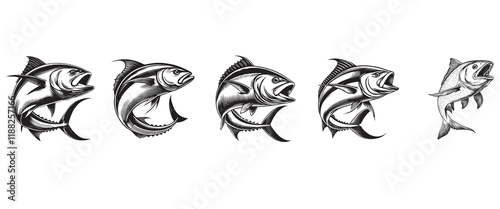 Giant trevally fish vector illustration, Sea fish different poses Design
