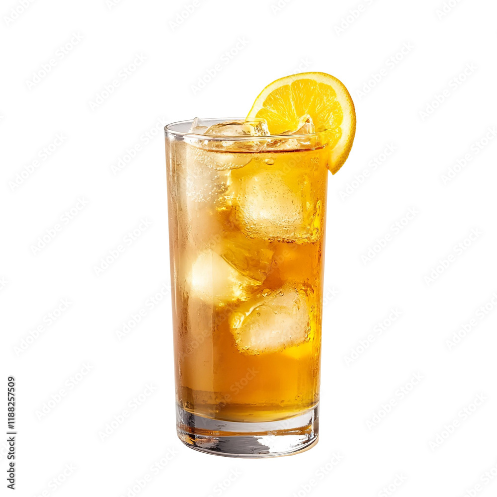 Extreme front view of a perfect looking Highball whisky drink isolated on a white transparent background Extreme front view of a perfect looking Highball whisky drink isolated on a white transparent background