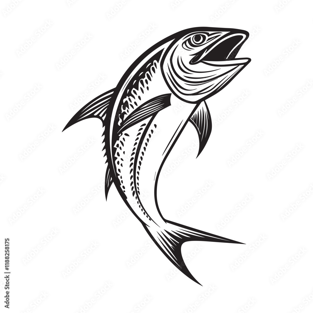 Naklejka premium King mackerel fish vector illustration, Sea fish different poses Design