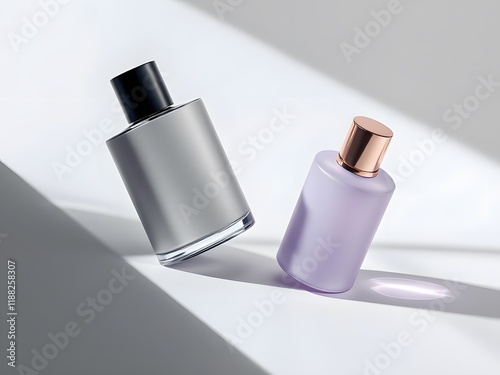 Minimalist Perfume Bottles in Soft Lighting Display. mockup perfume bottles image


