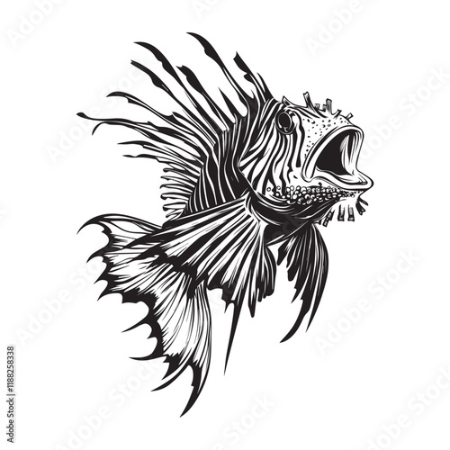 Lionfish fish vector illustration, Sea fish different poses Design
