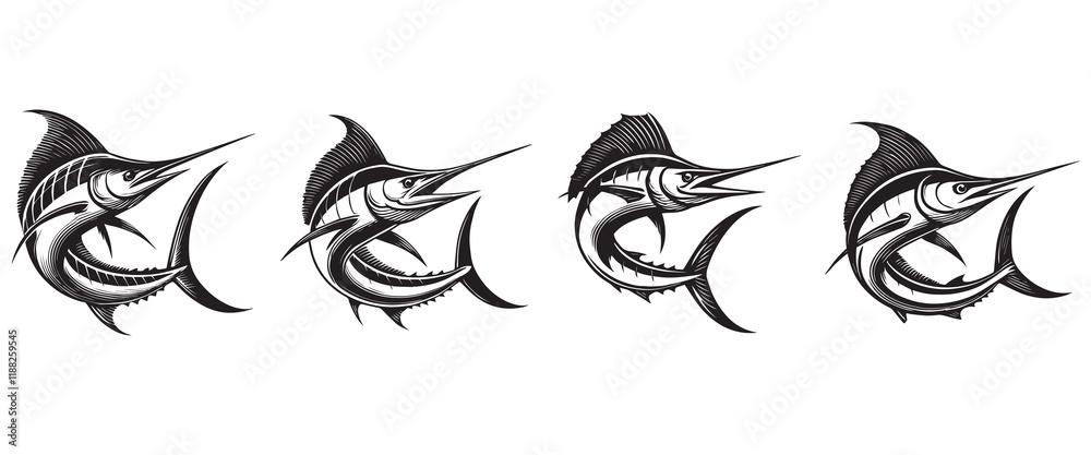 Fototapeta premium Collection of Marlin fish vector illustration, Sea fish different poses Design
