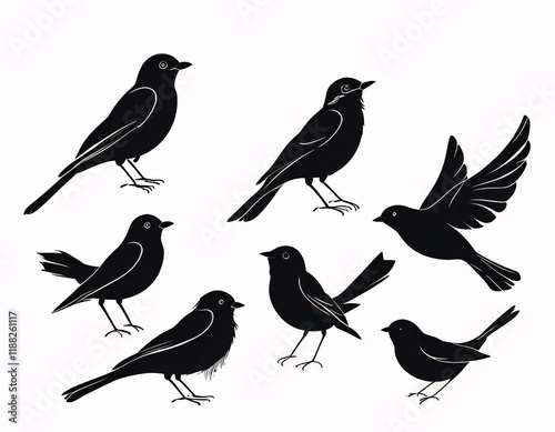 Obraz na płótnie Bird silhouettes, perched, flying, white background, design. w salonie