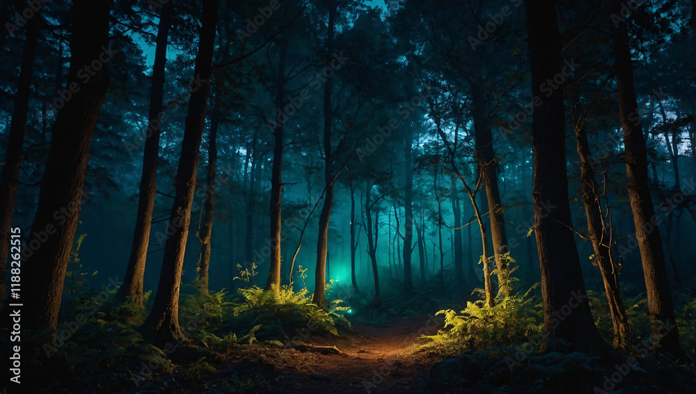 Fototapeta premium Dark forest with lights