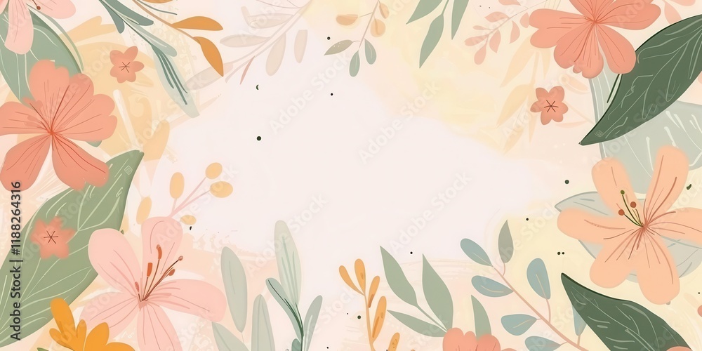 Obraz premium A floral border design with soft colors, ideal for invitations or greeting cards.