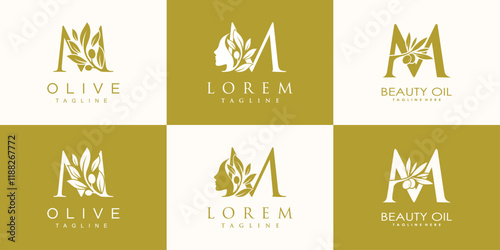 Olive logo design collection with initial letter m and modern concept Premium Vector