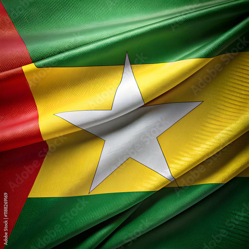 The waving flag of SÃ£o TomÃ© and PrÃ­ncipe. photo