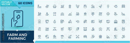Farm And Farming minimal icon set. Contains such icons as man, pig, elements, ecology, plant, windmill and more. Thin outline icons pack. Editable vector icon and illustration.