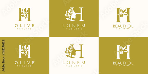 Olive logo design collection with initial letter h and modern concept Premium Vector