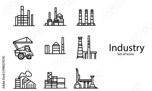 Set line black icons of industry white background