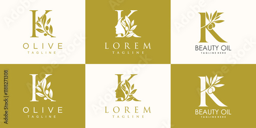 Olive logo design collection with initial letter k and modern concept Premium Vector