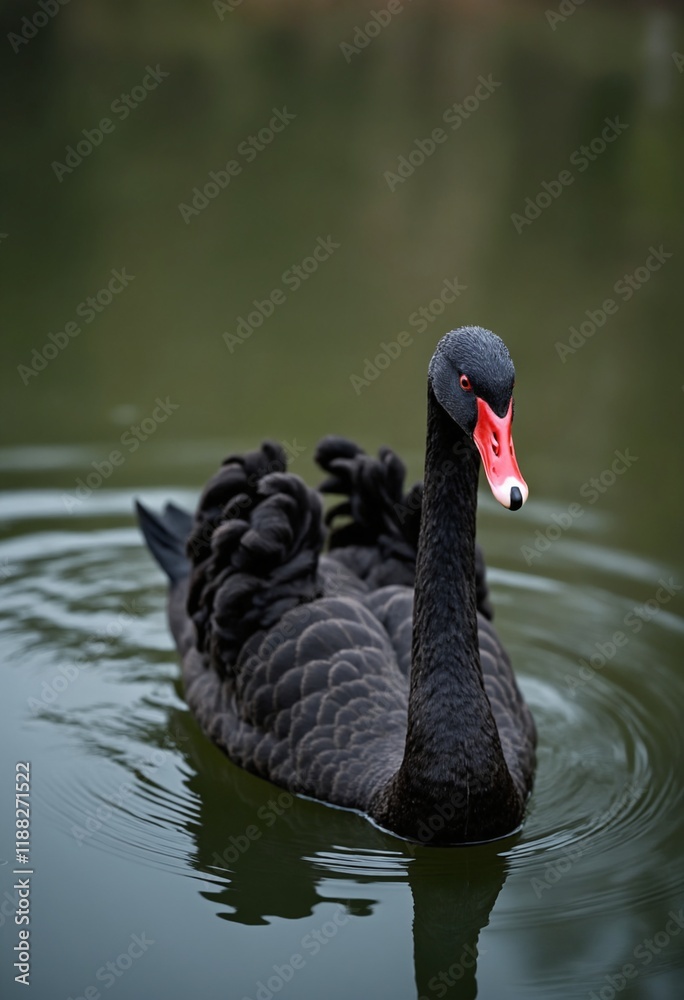 Fototapeta premium A black swan is swimming in a pond