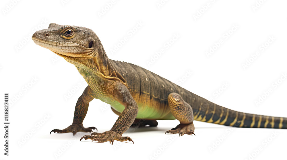 Fototapeta premium Closeup of a Brown and Green Lizard on White Background