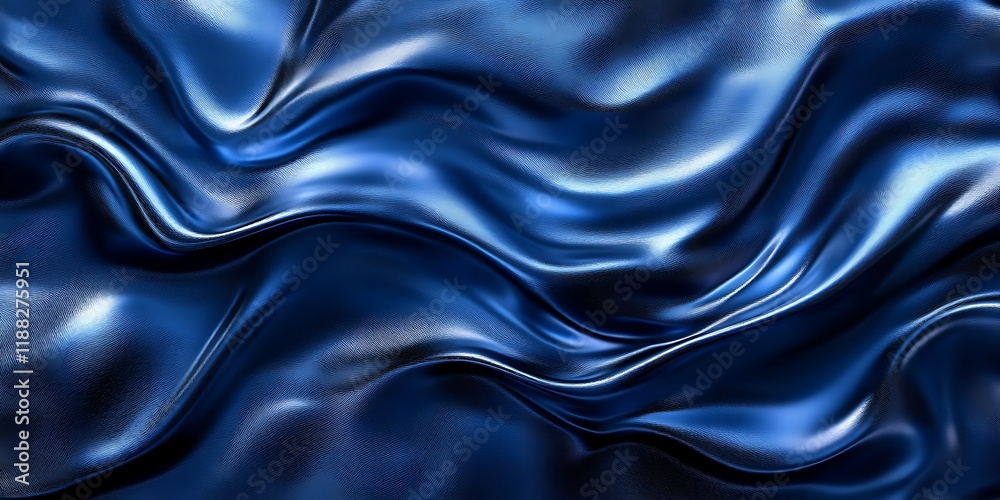 Fototapeta premium Blue silk fabric waves, abstract background, luxury texture