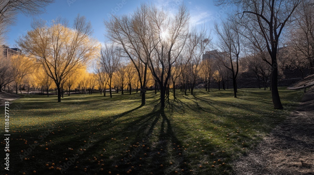 Golden Autumn Meadow: A Serene Park Landscape Golden Autumn Meadow: A Serene Park Landscape