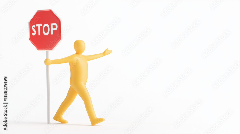 Safety aspects, 3D model depicting a person holding a safety stop sign, designed for high fidelity visual applications and stock imagery. Safety aspects, 3D model depicting a person holding a safety stop sign, designed for high fidelity visual applications and stock imagery.