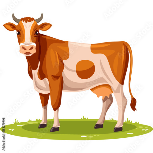 Cow vector color illustration. Image of domestic cattle on isolated background. For packaging and design.