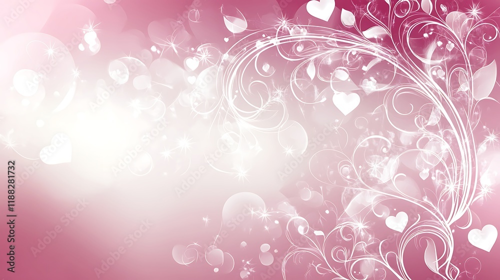 Pink Hearts Swirling Floral Design Romantic Background Pink Hearts Swirling Floral Design Romantic Background