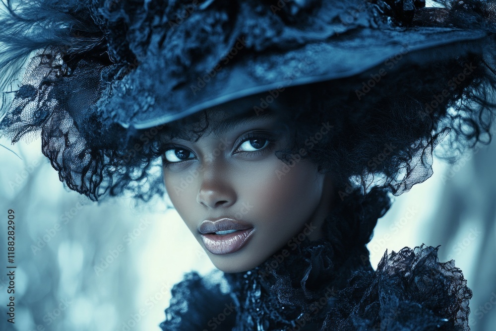Fototapeta premium Short coiffure - curly hair. Gorgeous happy mixed-race girl - for ads, drive poster and social platforms use. Commercial ad campaign creative art. Commercial ad look. African beauty portrait.