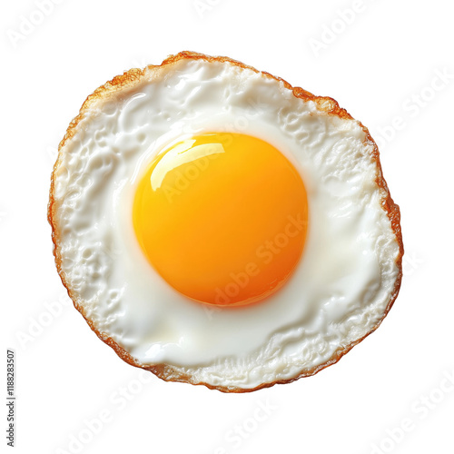 fried egg with crispy edges and bright yellow yolk isolated on transparent background, clipping path, cut out, png