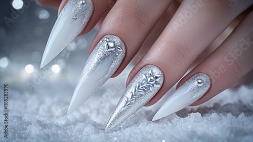 Elegant Silver and White Nail Art Design photo