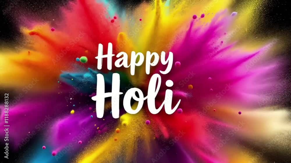Handwritten calligraphic brush stroke colorful paint lettering of Holi, Happy Holi Festival Greeting Background Design Template, Animation Motion Graphic Video 