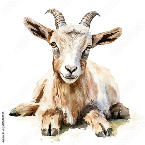 A watercolor vector painting of a goat, isolated on a white background. Goat vector.

