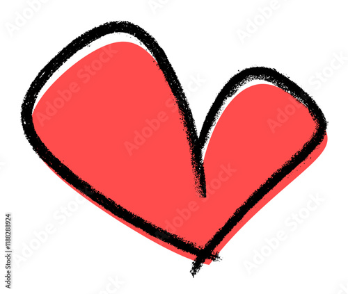 Vector illustration of a bold red heart with a textured black outline, perfect for modern romantic designs.