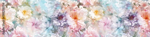 Large canvas print showcasing an abstract spring garden, featuring a seamless pattern of blooming flowers in gentle pastel shades.
