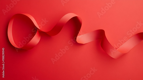 A delicate arch is created by a red paper ribbon that flows and bends softly against a brilliant red background, making it a simple yet charming visual element ideal for product displays. photo