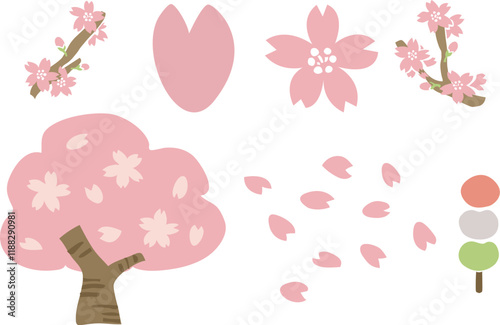 お花見のイラストセット  Cherry Blossom Festival