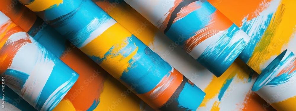 Abstract Colorful Paint Strokes on Rolled Paper Vibrant Texture Artistic Background
