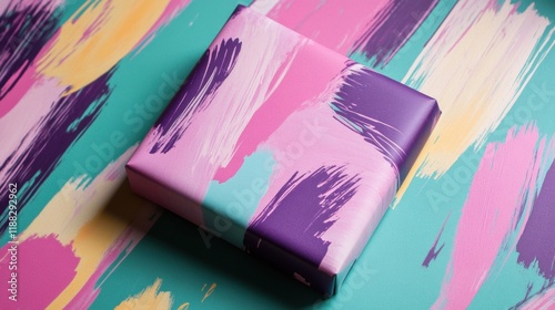 Obraz na płótnie Abstract Brushstrokes Gift Wrap Pastel Pink Purple Present Box w salonie