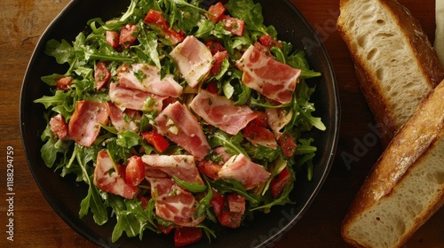 Arugula Salad with Crispy Pancetta and Roasted Tomatoes photo