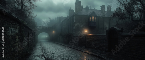 Night street of a European city with aristocratic architecture during WWII.