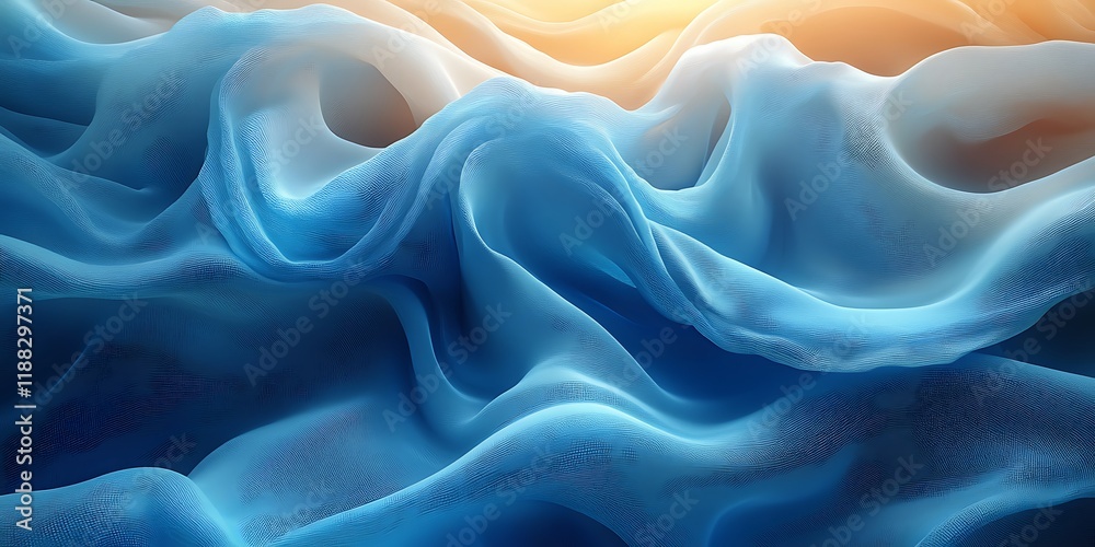 Obraz premium Blue silk fabric waves, sunlight, abstract background, design texture