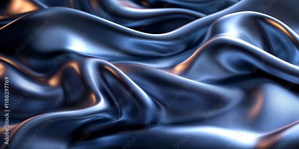 Fototapeta premium Blue silk fabric texture, abstract waves, elegant background, design element