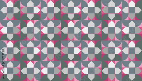 Bright vector seamless pattern assembled from squares with geometric ornament. Endless vector background in modern style