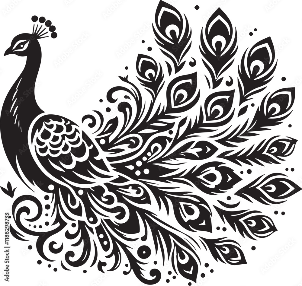 Peacock Silhouette line art vector illustration on white background Peacock Silhouette line art vector illustration on white background
