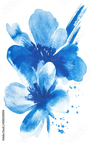 Watercolor brush strokes of blue flowers
