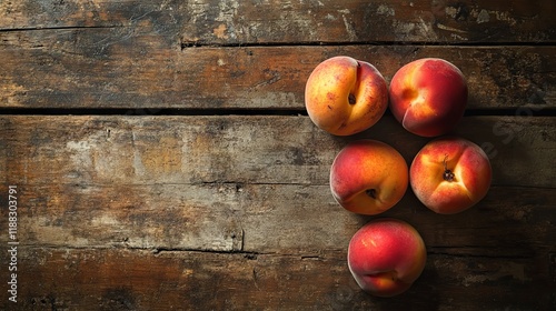 Ripe Peaches on Rustic Wooden Table - A Summer Delight photo