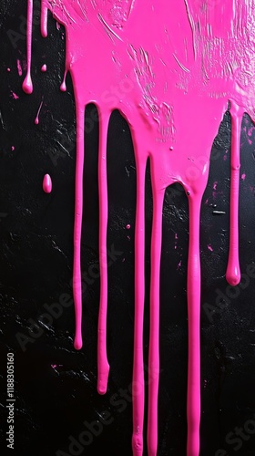 Abstract Pink Drips on Black Canvas photo