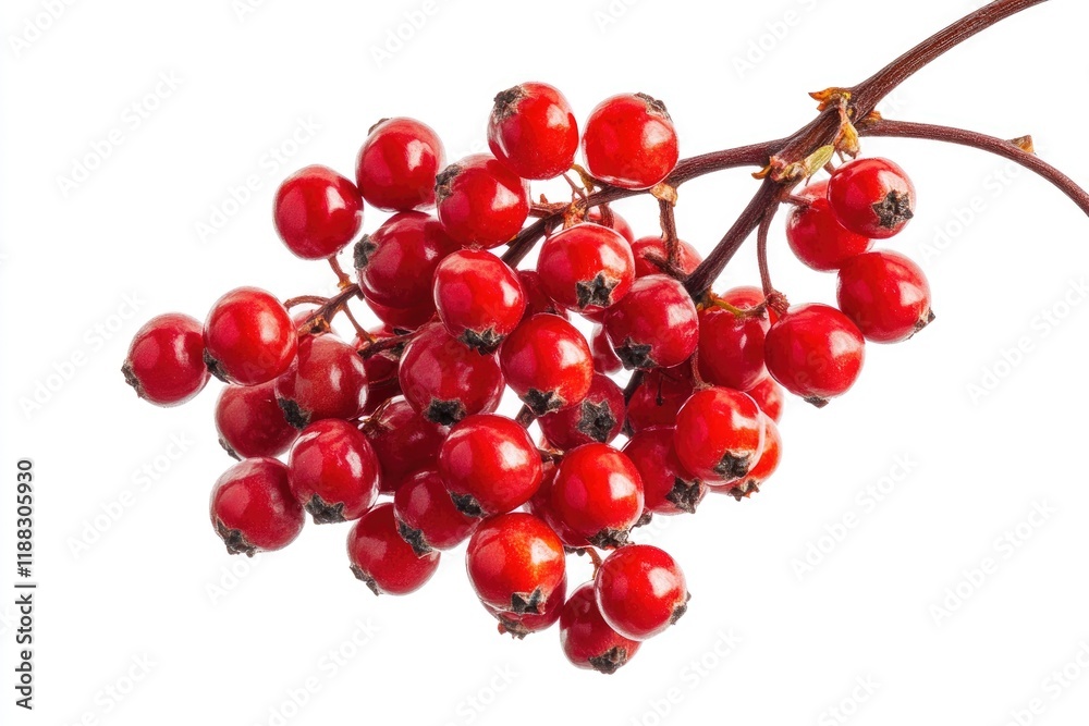 Closeup of red mountain ash or rowan berries isolated on white background Closeup of red mountain ash or rowan berries isolated on white background