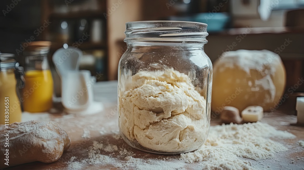Fototapeta premium Homemade Dough in a Jar - Rustic Kitchen Baking