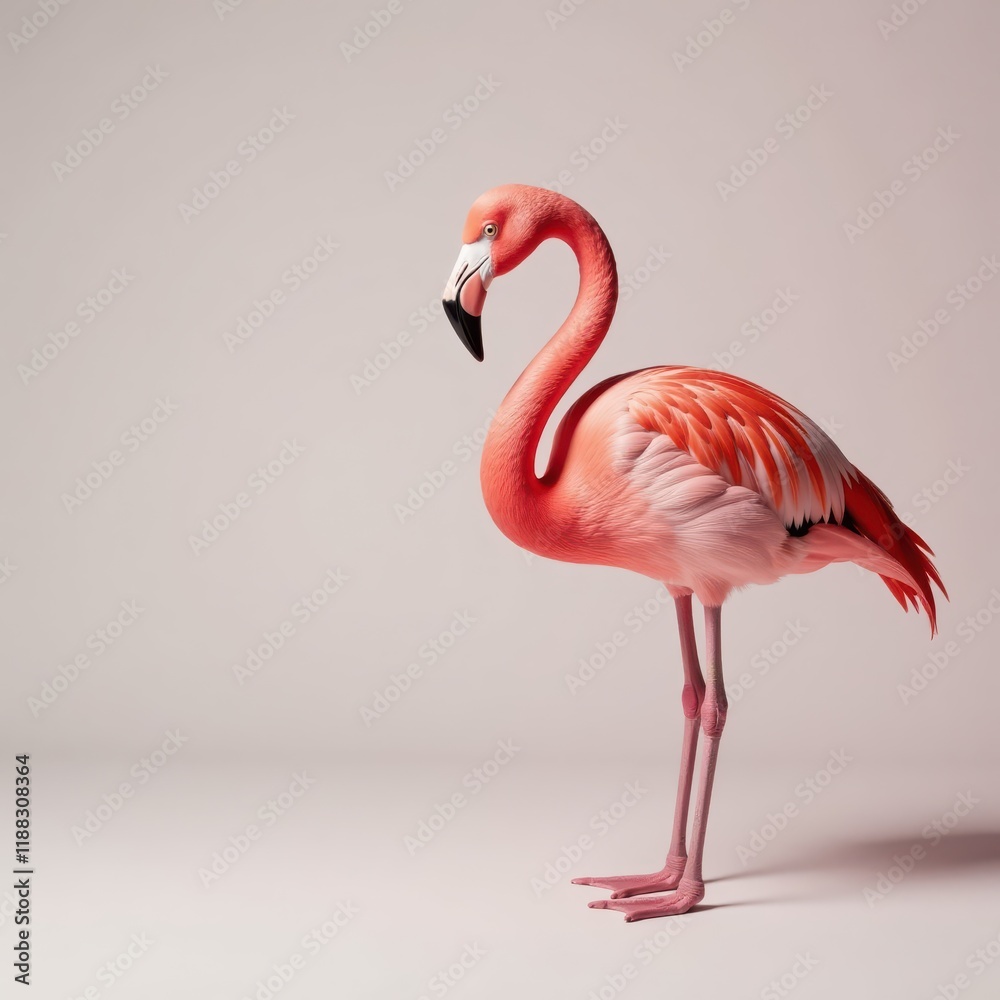 Obraz premium Single pink flamingo, minimalist studio setup, animal, design