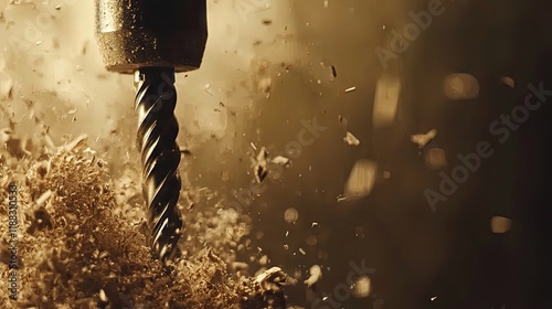 Intricate Wood Drilling Process in Close-up photo